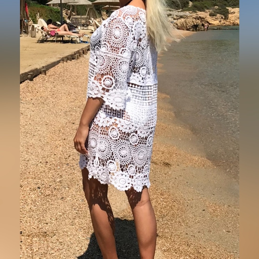 Elegant White Crochet Swim Cover-Up
